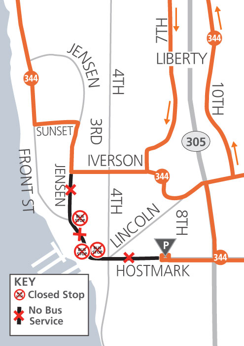 route 344 Front St detour on Nov. 24, 2023 from 4:30 to 5:30 