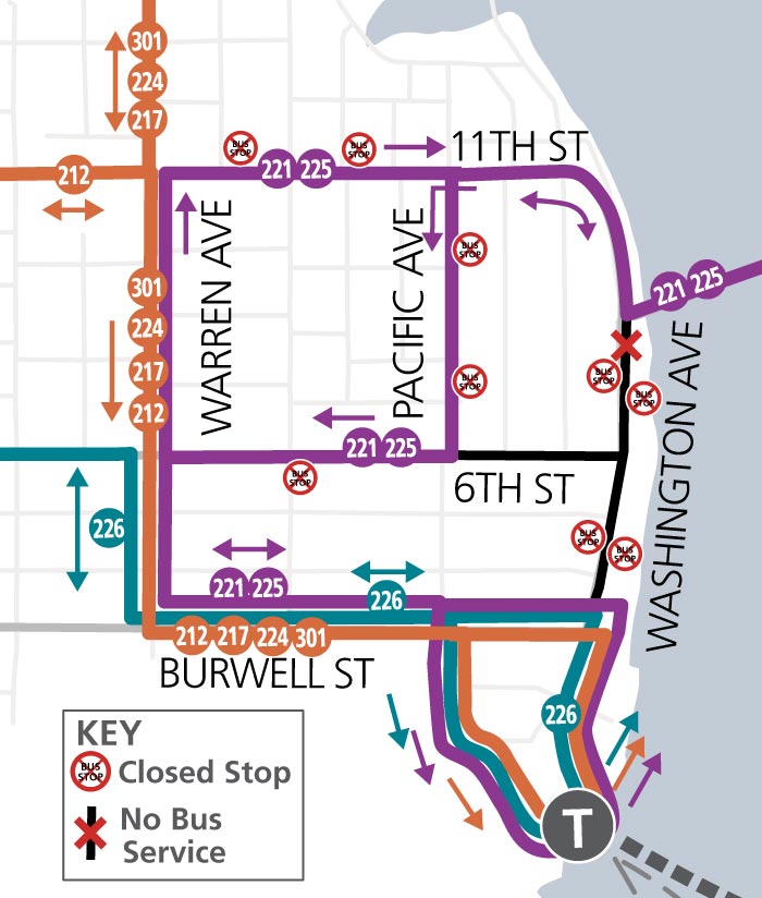 Route detours in downtown Bremerton - map