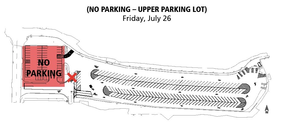 Southworth parking lot construction closed parking map. July 2024.